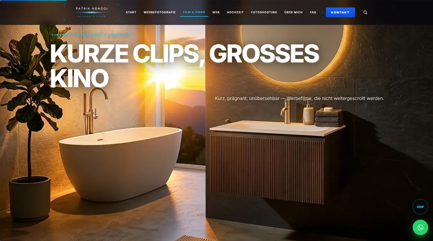 Die heutige Website patrikhaenggi.ch — Seite Film & Video