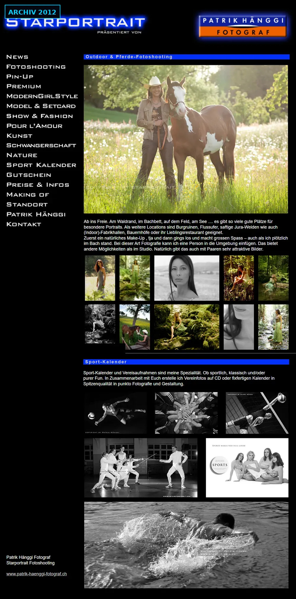 Archivbild: die frühere Website starportrait.ch, Stand 2012 — meine damalige Fotoshooting-Seite, heute nicht mehr in Betrieb. Bildschirmfoto der ganzen Seite.