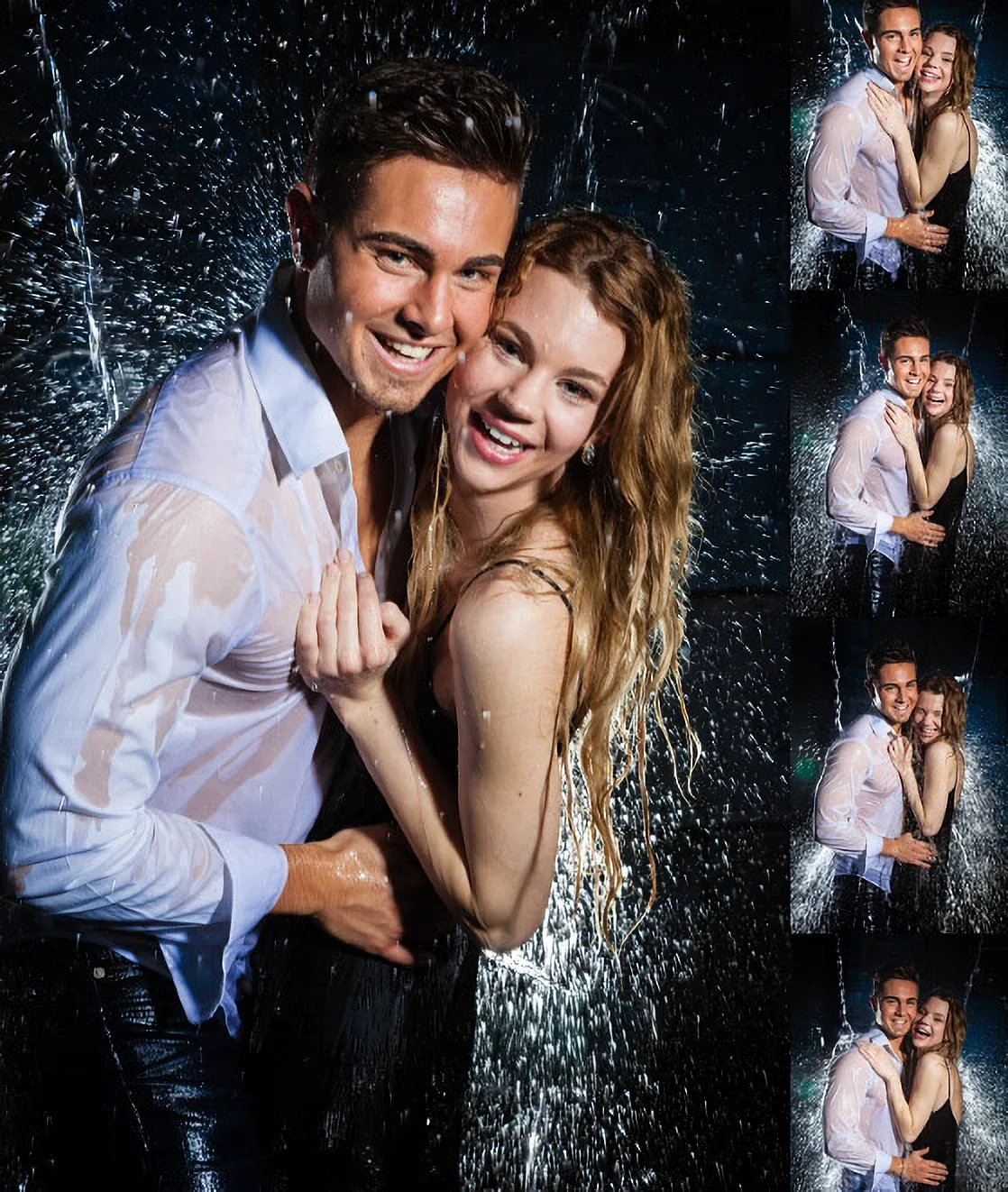 Paar-Fotoshooting unter dem Wasserfall im Studio Zwingen — Collage